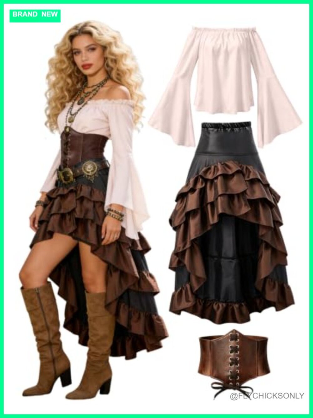 Women's Pirate Costume Renaissance Corset Skirt Blouse